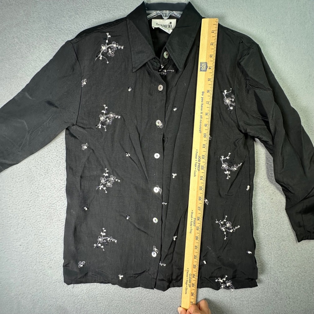 Imagio Embroidered Beaded Button Down Shirt Vintage Whimsigoth Small Black - Picture 5 of 13
